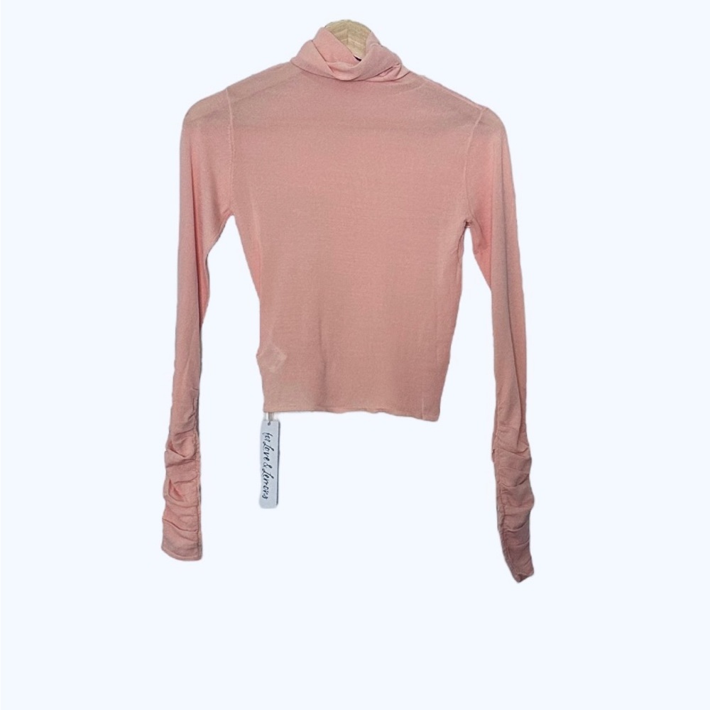 For Love and Lemons Pink Sadie Turtleneck Ruched Sleeve Top XS NEW NWT - Picture 3 of 4